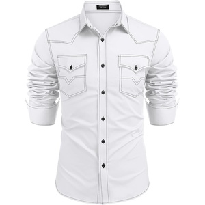 image:imageCOOFANDY Mens Western Cowboy Shirts Long Sleeve Cotton Casual Button Down Work Shirt with PocketsWhite