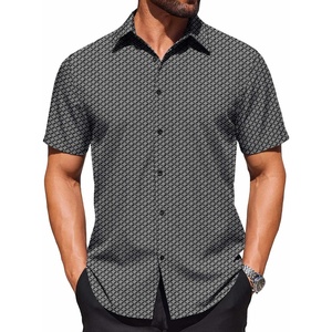 image:imageCOOFANDY Mens Wrinkle Free Dress Shirt Polka Dot Short Sleeve Button Down Business Casual ShirtsBlack Greysquare