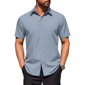 image:imageCOOFANDY Mens Wrinkle Free Dress Shirt Polka Dot Short Sleeve Button Down Business Casual ShirtsLight Bluerhombus