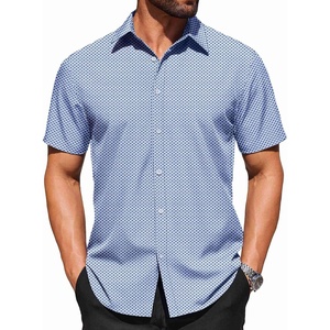 image:imageCOOFANDY Mens Wrinkle Free Dress Shirt Polka Dot Short Sleeve Button Down Business Casual ShirtsLight Bluesquare