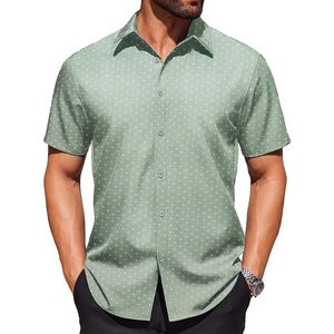 image:imageCOOFANDY Mens Wrinkle Free Dress Shirt Polka Dot Short Sleeve Button Down Business Casual ShirtsLight Greenflower