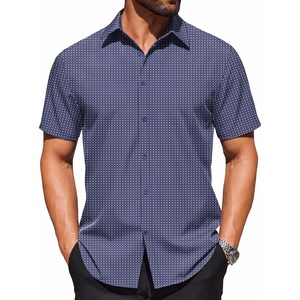 image:imageCOOFANDY Mens Wrinkle Free Dress Shirt Polka Dot Short Sleeve Button Down Business Casual ShirtsNavy Bluesquare