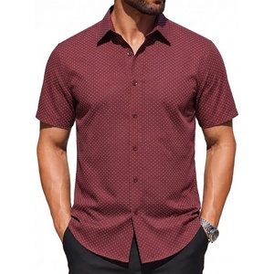 image:imageCOOFANDY Mens Wrinkle Free Dress Shirt Polka Dot Short Sleeve Button Down Business Casual ShirtsWine Redpolka Dots