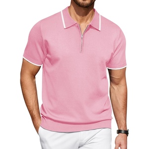 image:imageCOOFANDY Mens Zipper Polo Shirt Casual Knit Short Sleeve Polo T Shirt Classic Fit ShirtsBright Pink