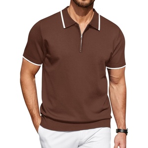 image:imageCOOFANDY Mens Zipper Polo Shirt Casual Knit Short Sleeve Polo T Shirt Classic Fit ShirtsBrown