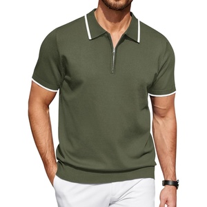 image:imageCOOFANDY Mens Zipper Polo Shirt Casual Knit Short Sleeve Polo T Shirt Classic Fit ShirtsEarmy Green