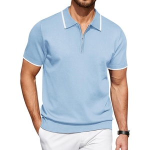 image:imageCOOFANDY Mens Zipper Polo Shirt Casual Knit Short Sleeve Polo T Shirt Classic Fit ShirtsLight Blue