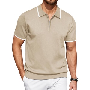 image:imageCOOFANDY Mens Zipper Polo Shirt Casual Knit Short Sleeve Polo T Shirt Classic Fit ShirtsLight Khaki