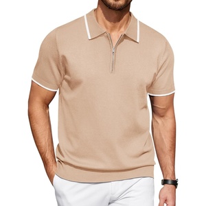 image:imageCOOFANDY Mens Zipper Polo Shirt Casual Knit Short Sleeve Polo T Shirt Classic Fit ShirtsLight Tan