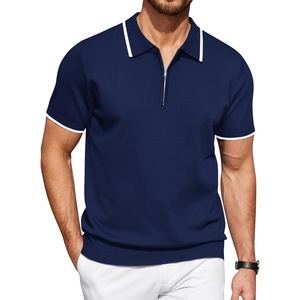 image:imageCOOFANDY Mens Zipper Polo Shirt Casual Knit Short Sleeve Polo T Shirt Classic Fit ShirtsNavy Blue