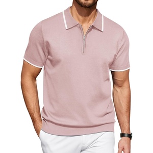 image:imageCOOFANDY Mens Zipper Polo Shirt Casual Knit Short Sleeve Polo T Shirt Classic Fit ShirtsPinknew