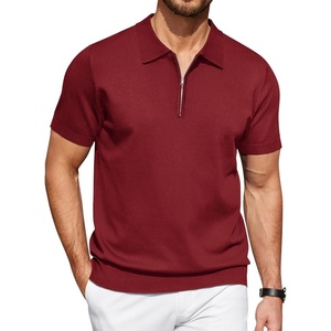 image:imageCOOFANDY Mens Zipper Polo Shirt Casual Knit Short Sleeve Polo T Shirt Classic Fit ShirtsSolid Wine Red