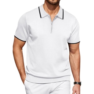image:imageCOOFANDY Mens Zipper Polo Shirt Casual Knit Short Sleeve Polo T Shirt Classic Fit ShirtsWhite