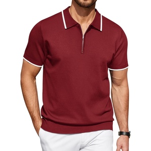image:imageCOOFANDY Mens Zipper Polo Shirt Casual Knit Short Sleeve Polo T Shirt Classic Fit ShirtsWine Red