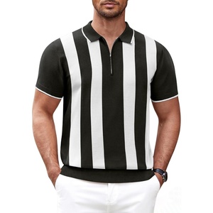 image:imageCOOFANDY Mens Zipper Polo Shirt Casual Knit Short Sleeve Polo T Shirt Classic Fit ShirtsZstripes  Black  White