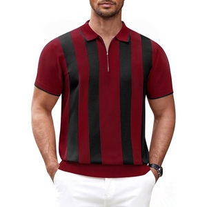 image:imageCOOFANDY Mens Zipper Polo Shirt Casual Knit Short Sleeve Polo T Shirt Classic Fit ShirtsZstripes  Red  Black