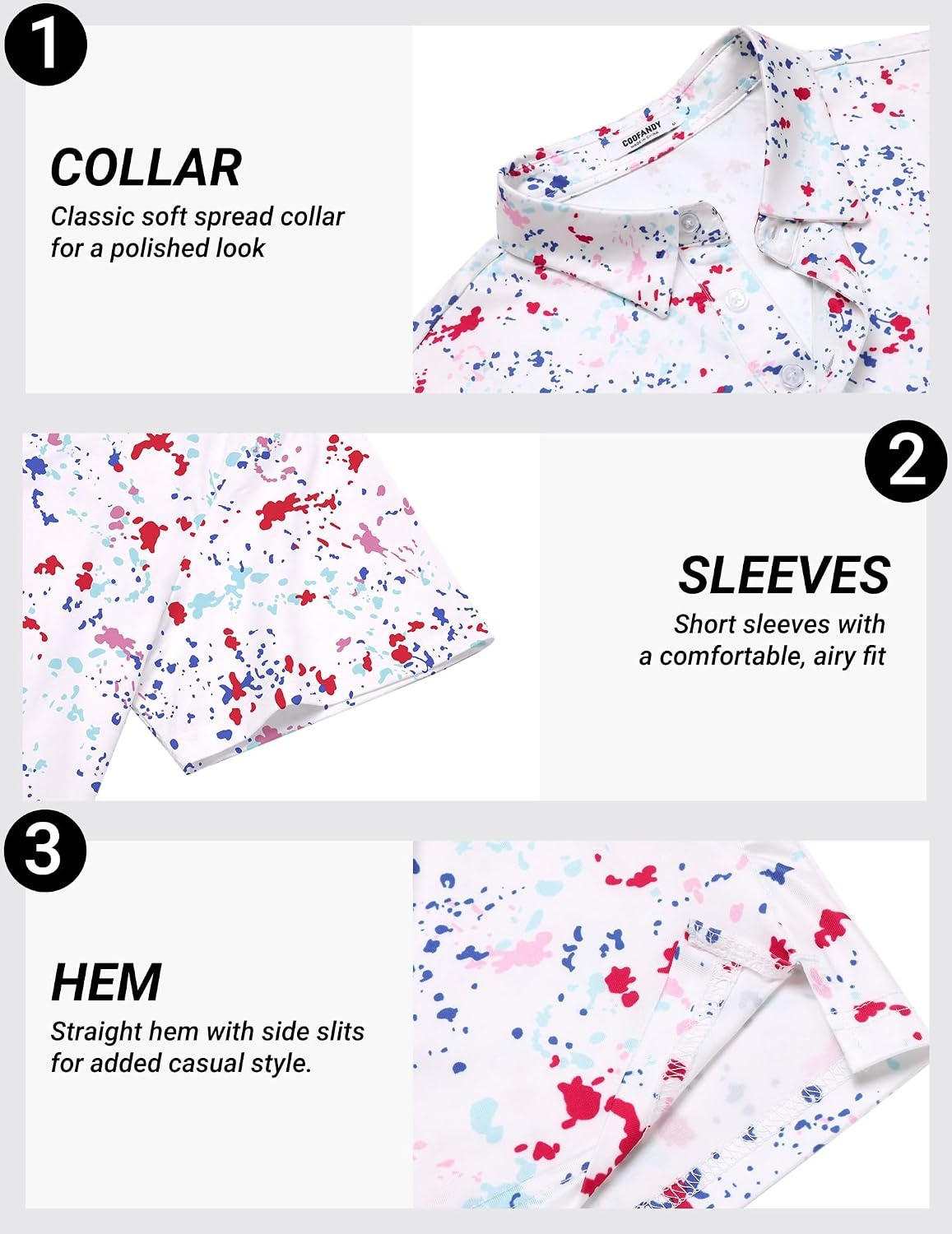 image:imageCOOFANDY Mens Golf Polo Shirts Short Sleeve Quick Dry Performance Moisture Wicking Golf Shirts Casual Print Collared ShirtA Colored Dots