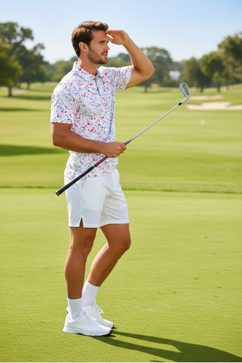 image:imageCOOFANDY Mens Golf Polo Shirts Short Sleeve Quick Dry Performance Moisture Wicking Golf Shirts Casual Print Collared ShirtA Colored Dots