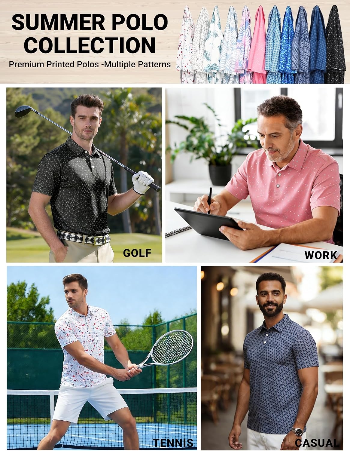 image:imageCOOFANDY Mens Golf Polo Shirts Short Sleeve Quick Dry Performance Moisture Wicking Golf Shirts Casual Print Collared ShirtA Colored Dots