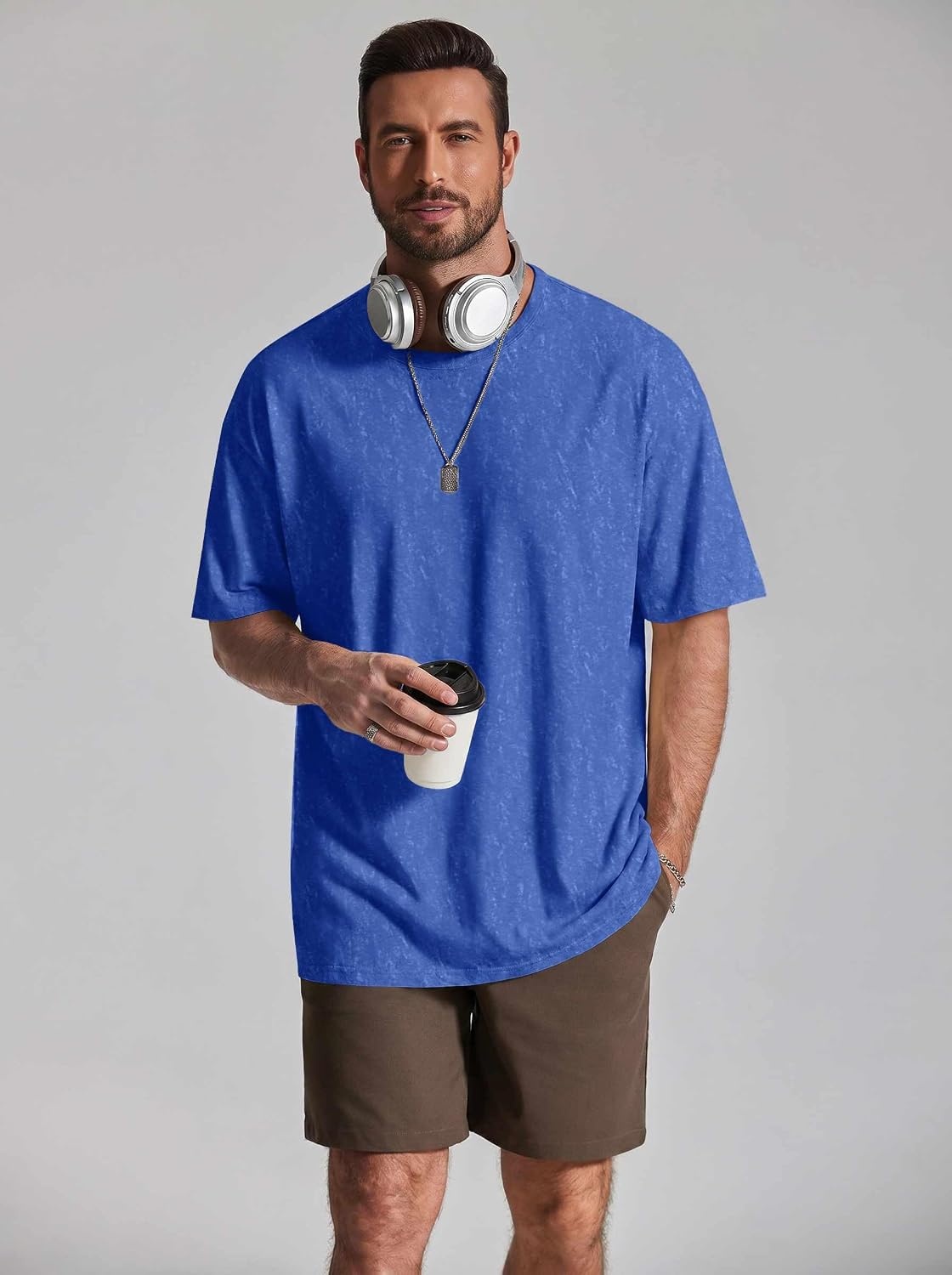 image:imageCOOFANDY Mens Oversized T Shirt Loose Fit Vintage Washed Tee Casual Streetwear Unisex Short Sleeve Heavy Cotton TopBlue