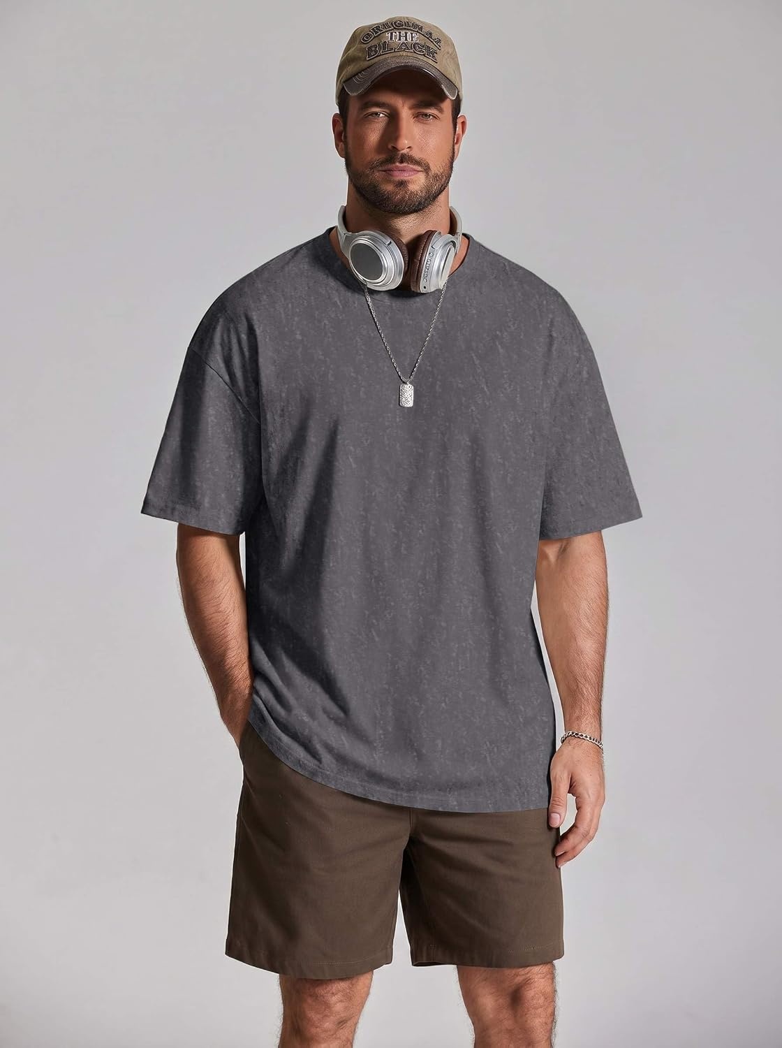 image:imageCOOFANDY Mens Oversized T Shirt Loose Fit Vintage Washed Tee Casual Streetwear Unisex Short Sleeve Heavy Cotton TopDeep Grey