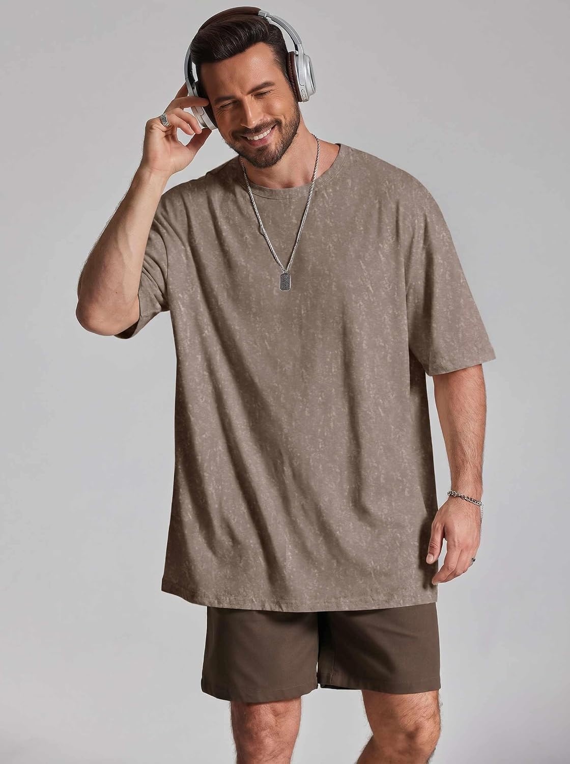 image:imageCOOFANDY Mens Oversized T Shirt Loose Fit Vintage Washed Tee Casual Streetwear Unisex Short Sleeve Heavy Cotton TopKhaki