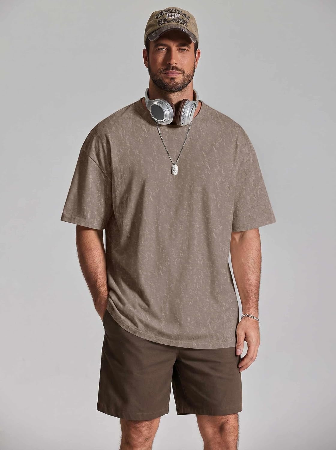 image:imageCOOFANDY Mens Oversized T Shirt Loose Fit Vintage Washed Tee Casual Streetwear Unisex Short Sleeve Heavy Cotton TopKhaki