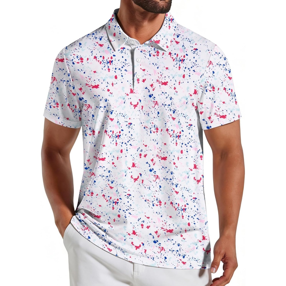 image:imageCOOFANDY Mens Golf Polo Shirts Short Sleeve Quick Dry Performance Moisture Wicking Golf Shirts Casual Print Collared ShirtA Colored Dots