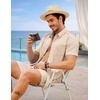 image:imageCOOFANDY 2 Piece Set for Men Cruise Outfits Set Mens Summer Vacation Outfit Short Sleeve Button Down ShirtsBeige