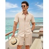 image:imageCOOFANDY 2 Piece Set for Men Cruise Outfits Set Mens Summer Vacation Outfit Short Sleeve Button Down ShirtsBeige