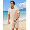 image:imageCOOFANDY 2 Piece Set for Men Cruise Outfits Set Mens Summer Vacation Outfit Short Sleeve Button Down ShirtsBeige