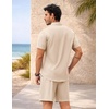 image:imageCOOFANDY 2 Piece Set for Men Cruise Outfits Set Mens Summer Vacation Outfit Short Sleeve Button Down ShirtsBeige