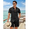 image:imageCOOFANDY 2 Piece Set for Men Cruise Outfits Set Mens Summer Vacation Outfit Short Sleeve Button Down ShirtsBlack