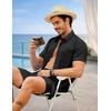 image:imageCOOFANDY 2 Piece Set for Men Cruise Outfits Set Mens Summer Vacation Outfit Short Sleeve Button Down ShirtsBlack