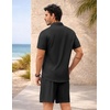 image:imageCOOFANDY 2 Piece Set for Men Cruise Outfits Set Mens Summer Vacation Outfit Short Sleeve Button Down ShirtsBlack