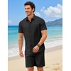 image:imageCOOFANDY 2 Piece Set for Men Cruise Outfits Set Mens Summer Vacation Outfit Short Sleeve Button Down ShirtsBlack