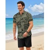 image:imageCOOFANDY 2 Piece Set for Men Cruise Outfits Set Mens Summer Vacation Outfit Short Sleeve Button Down ShirtsDark Green Print