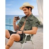 image:imageCOOFANDY 2 Piece Set for Men Cruise Outfits Set Mens Summer Vacation Outfit Short Sleeve Button Down ShirtsDark Green Print