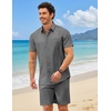 image:imageCOOFANDY 2 Piece Set for Men Cruise Outfits Set Mens Summer Vacation Outfit Short Sleeve Button Down ShirtsDark Grey