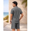 image:imageCOOFANDY 2 Piece Set for Men Cruise Outfits Set Mens Summer Vacation Outfit Short Sleeve Button Down ShirtsDark Grey