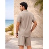 image:imageCOOFANDY 2 Piece Set for Men Cruise Outfits Set Mens Summer Vacation Outfit Short Sleeve Button Down ShirtsKhaki