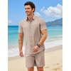 image:imageCOOFANDY 2 Piece Set for Men Cruise Outfits Set Mens Summer Vacation Outfit Short Sleeve Button Down ShirtsKhaki