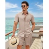 image:imageCOOFANDY 2 Piece Set for Men Cruise Outfits Set Mens Summer Vacation Outfit Short Sleeve Button Down ShirtsKhaki
