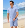 image:imageCOOFANDY 2 Piece Set for Men Cruise Outfits Set Mens Summer Vacation Outfit Short Sleeve Button Down ShirtsLight Blue