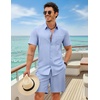image:imageCOOFANDY 2 Piece Set for Men Cruise Outfits Set Mens Summer Vacation Outfit Short Sleeve Button Down ShirtsLight Blue