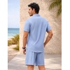 image:imageCOOFANDY 2 Piece Set for Men Cruise Outfits Set Mens Summer Vacation Outfit Short Sleeve Button Down ShirtsLight Blue