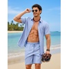 image:imageCOOFANDY 2 Piece Set for Men Cruise Outfits Set Mens Summer Vacation Outfit Short Sleeve Button Down ShirtsLight Blue
