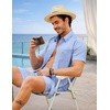 image:imageCOOFANDY 2 Piece Set for Men Cruise Outfits Set Mens Summer Vacation Outfit Short Sleeve Button Down ShirtsLight Blue