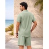 image:imageCOOFANDY 2 Piece Set for Men Cruise Outfits Set Mens Summer Vacation Outfit Short Sleeve Button Down ShirtsLight Green