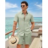 image:imageCOOFANDY 2 Piece Set for Men Cruise Outfits Set Mens Summer Vacation Outfit Short Sleeve Button Down ShirtsLight Green